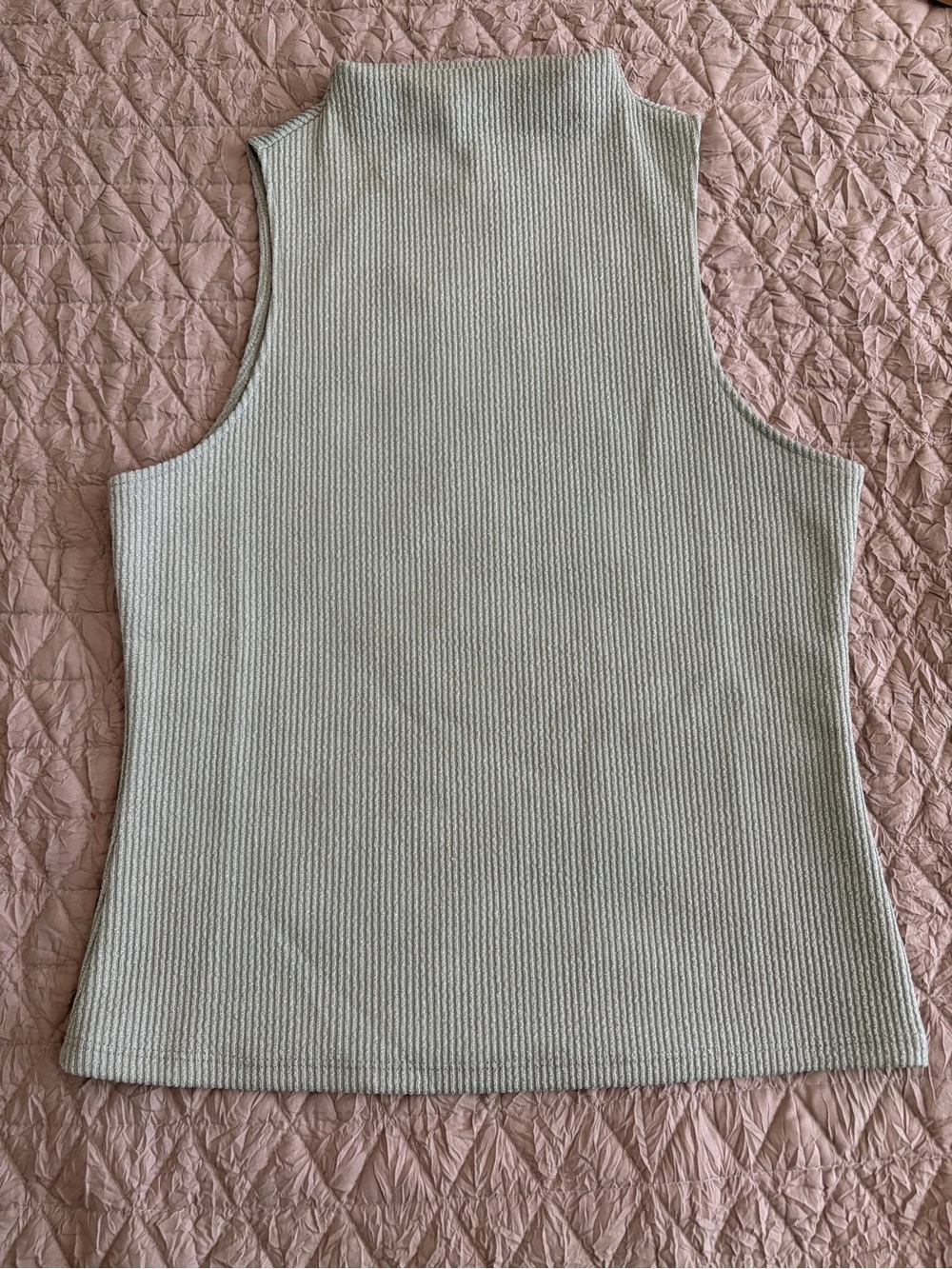 Divided Ribbed Mock Neck Tank Top - Sage Green